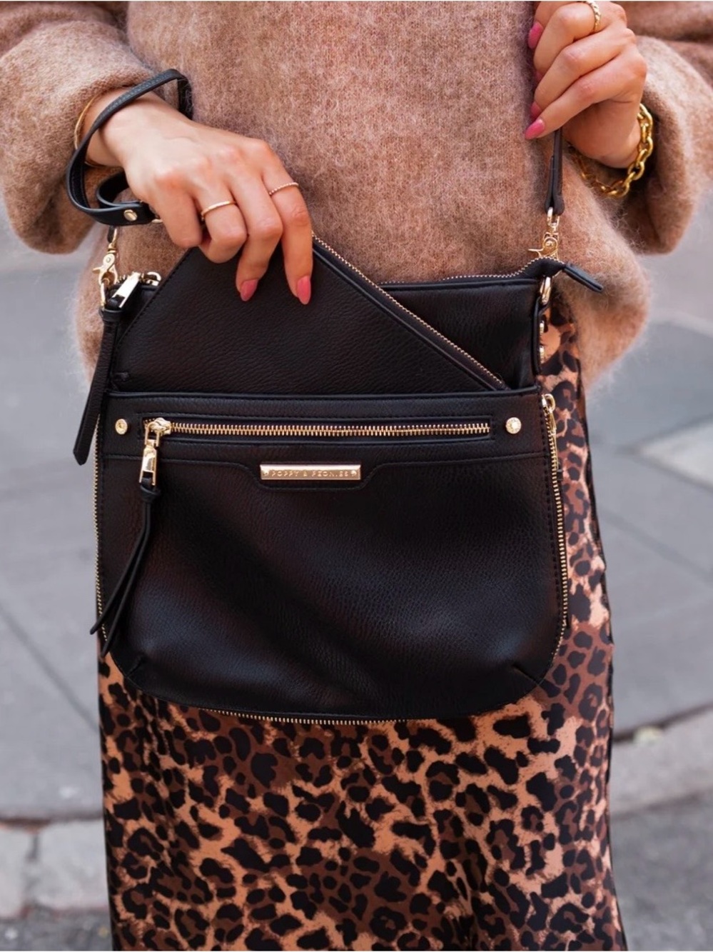 Poppy and Peonies Everyday Crossbody in Black - Picture 5 of 11